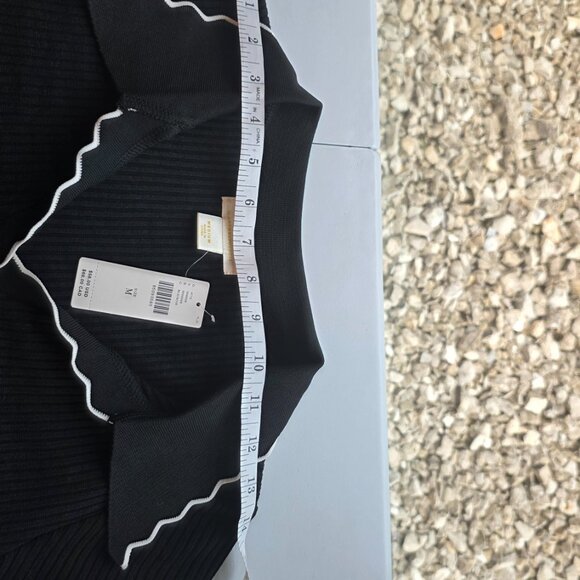 Maeve Anthropologie Black & White Scalloped Ribbed Top - Picture 6 of 9
